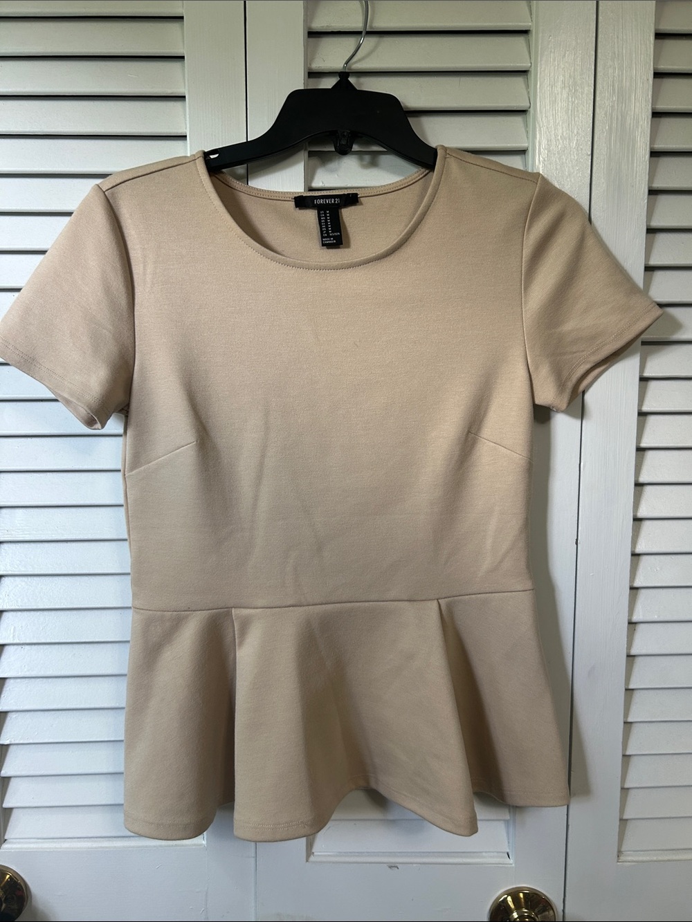 Forever 21 Beige Short Sleeve Peplum Top